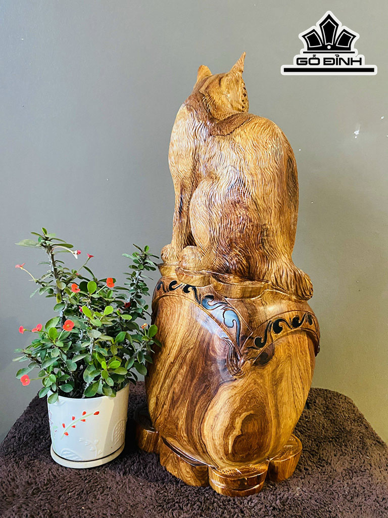 Tượng Mèo Gỗ Hương Cao 56 Ngang 22 Sâu 16 (cm)