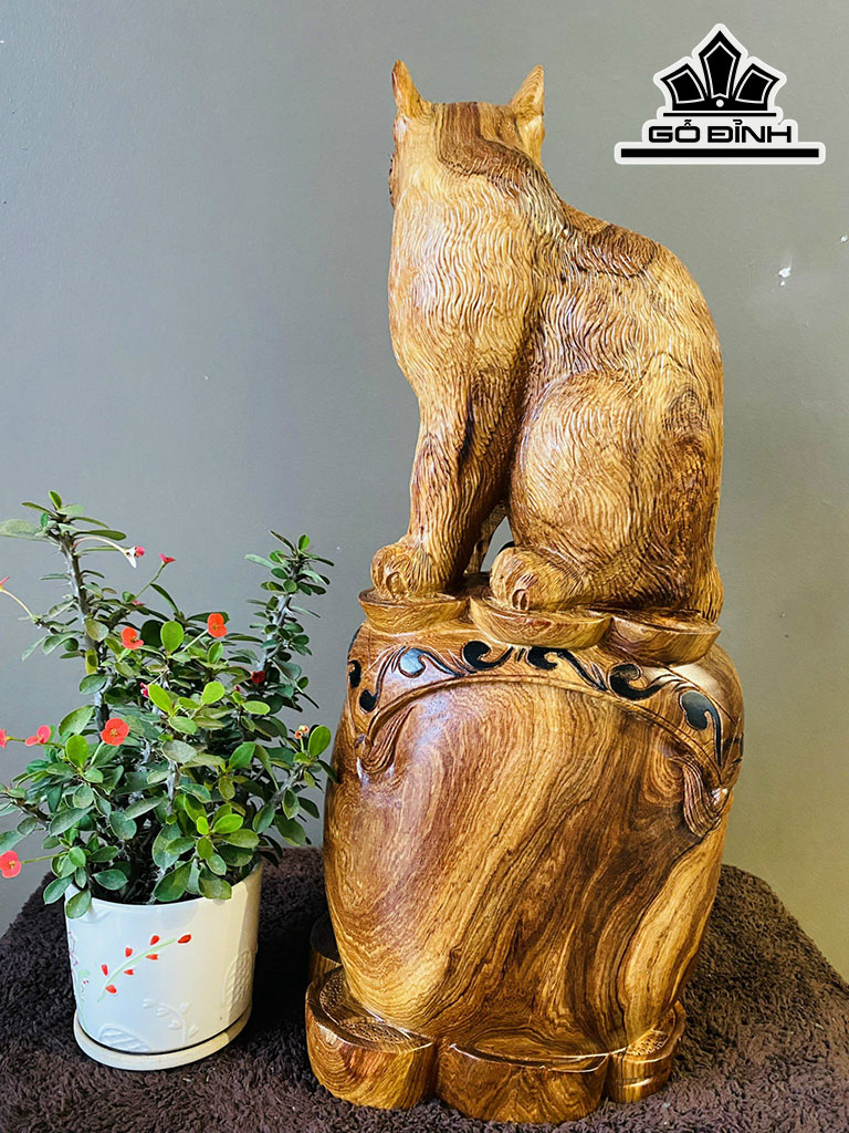 Tượng Mèo Gỗ Hương Cao 56 Ngang 22 Sâu 16 (cm)