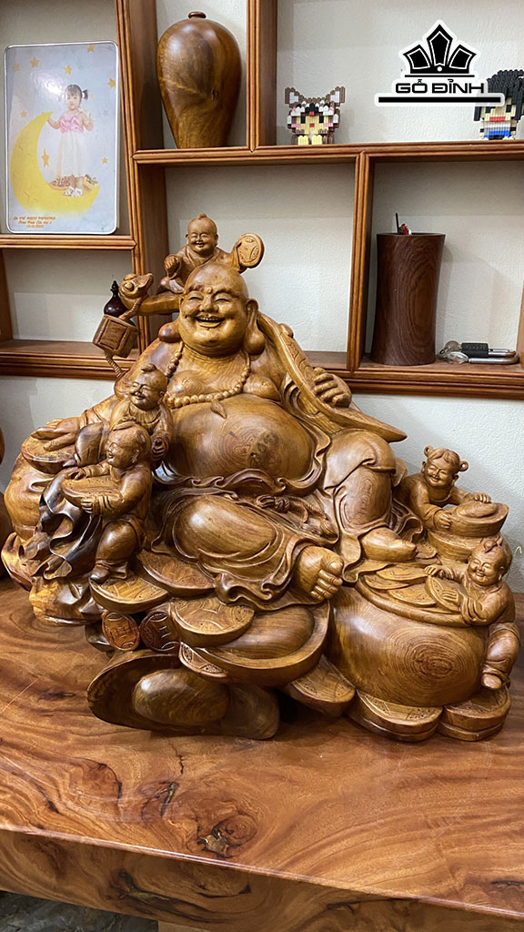 Tượng Phật Di Lặc Ngũ Phúc Gỗ Hương Cao 60 Ngang 80 Sâu 42 (cm)