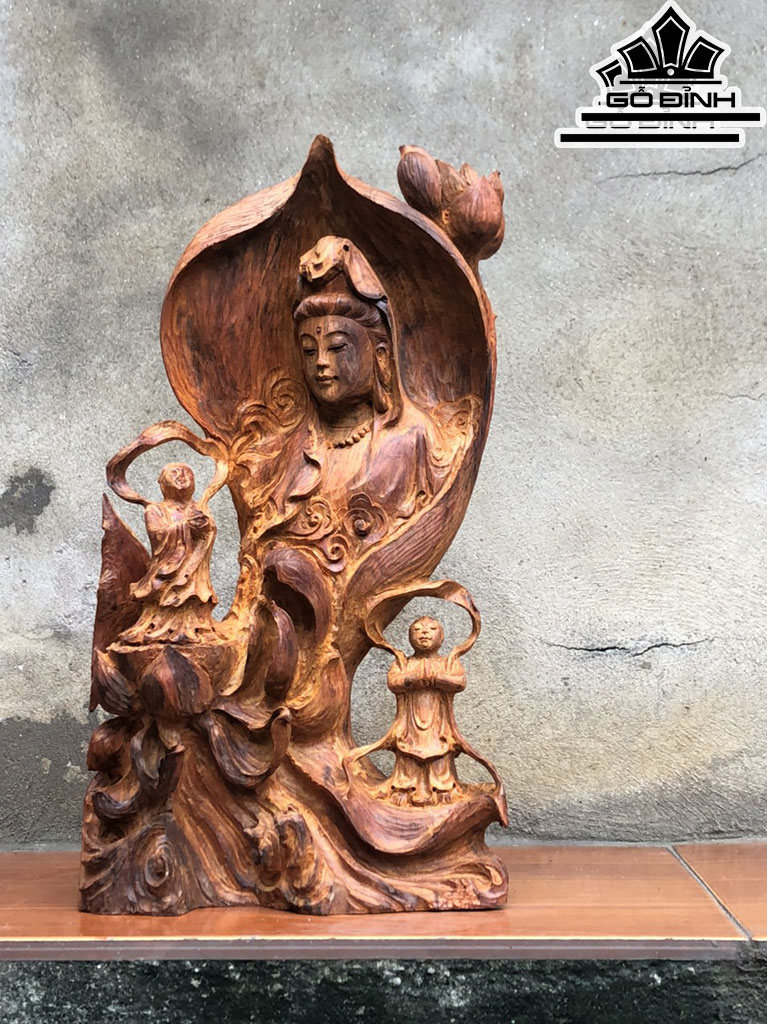 Tượng Liên Hoa Bái Phật Gỗ Trắc Cao 37 Ngang 21 Sâu 10 (cm)