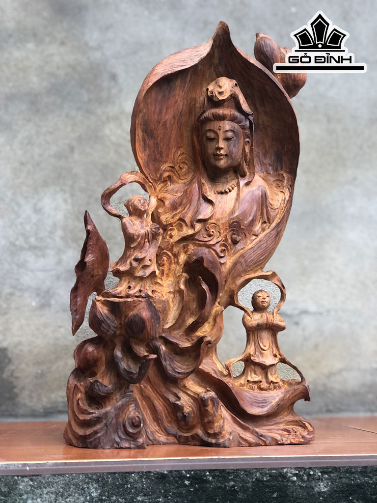 Tượng Liên Hoa Bái Phật Gỗ Trắc Cao 37 Ngang 21 Sâu 10 (cm)