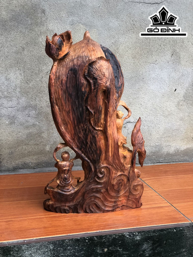 Tượng Liên Hoa Bái Phật Gỗ Trắc Cao 37 Ngang 21 Sâu 10 (cm)