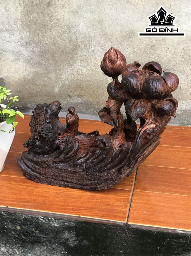 Tượng Liên Hoa Bái Phật Gỗ Trắc Ngang 33 Cao 23 Sâu 13 (cm)