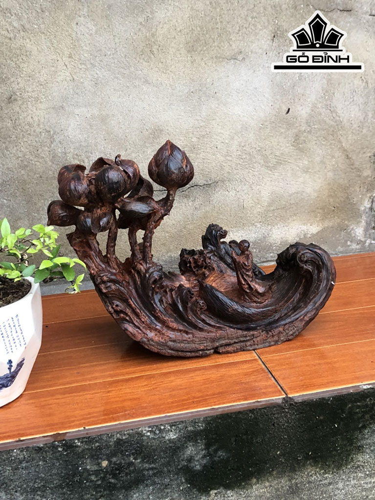 Tượng Liên Hoa Bái Phật Gỗ Trắc Ngang 33 Cao 23 Sâu 13 (cm)