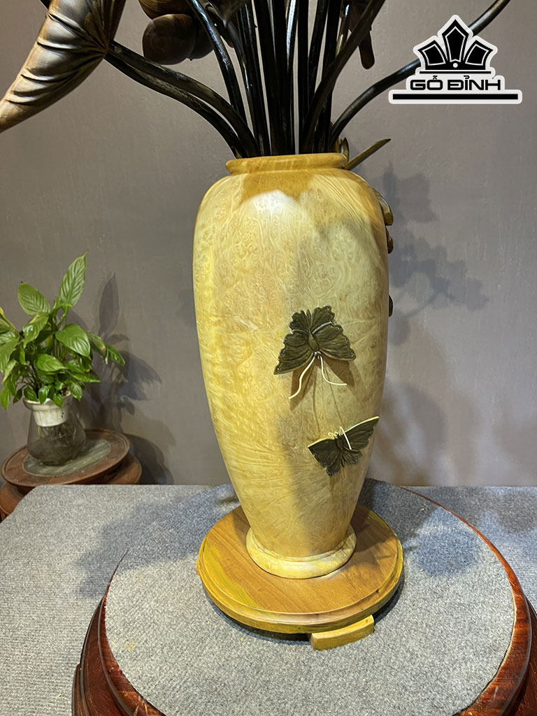 Bình Hoa Sen 17 Bông Gỗ Mun Hoa Cao 40 Đường Kính 18 (cm)