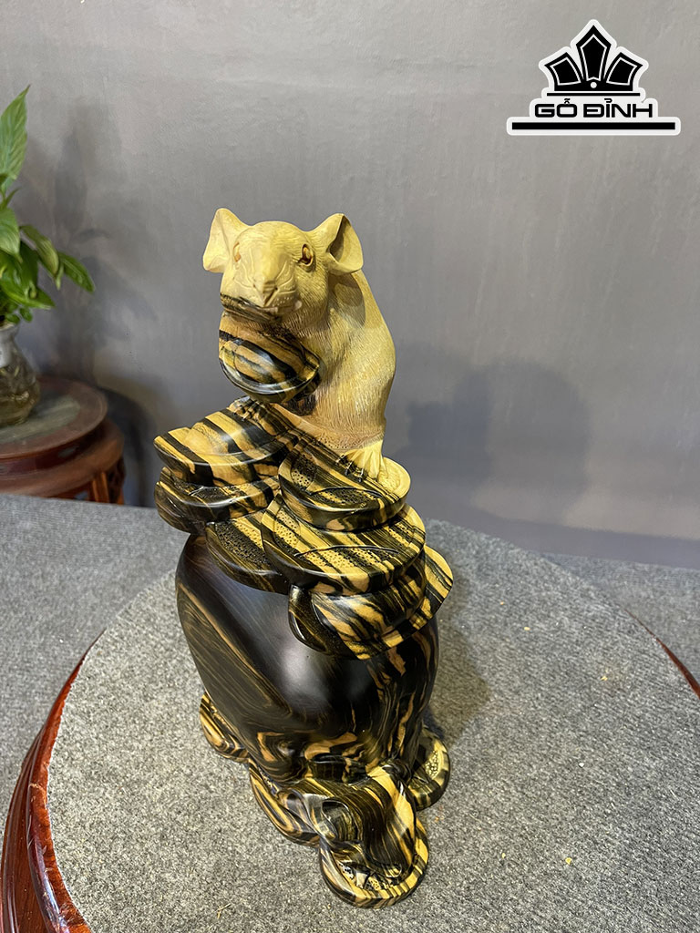 Tượng Chuột Phong Thủy Gỗ Mun Hoa Cao 32 Ngang 19 Sâu 11 (cm)