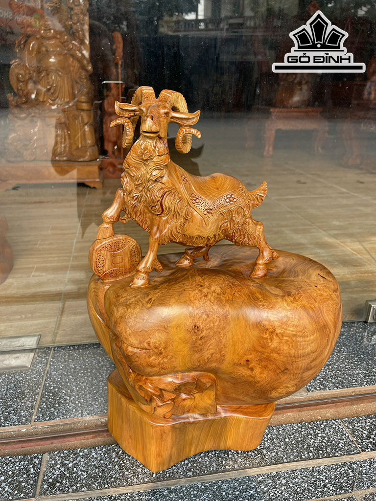 Tượng Dê Phong Thủy Gỗ Nu Hương Cao 55 Ngang 38 Sâu 28 (cm)