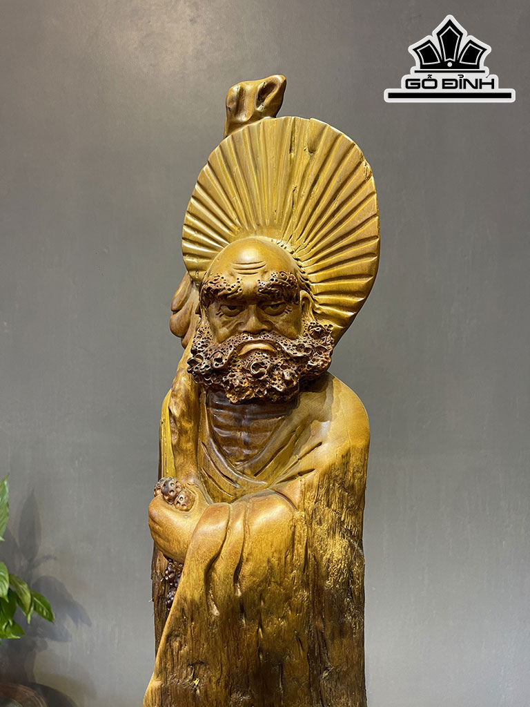 Tượng Đạt Ma Sư Tổ Gỗ Pơ Mu Cao 76 Ngang 22 Sâu 23 (cm)