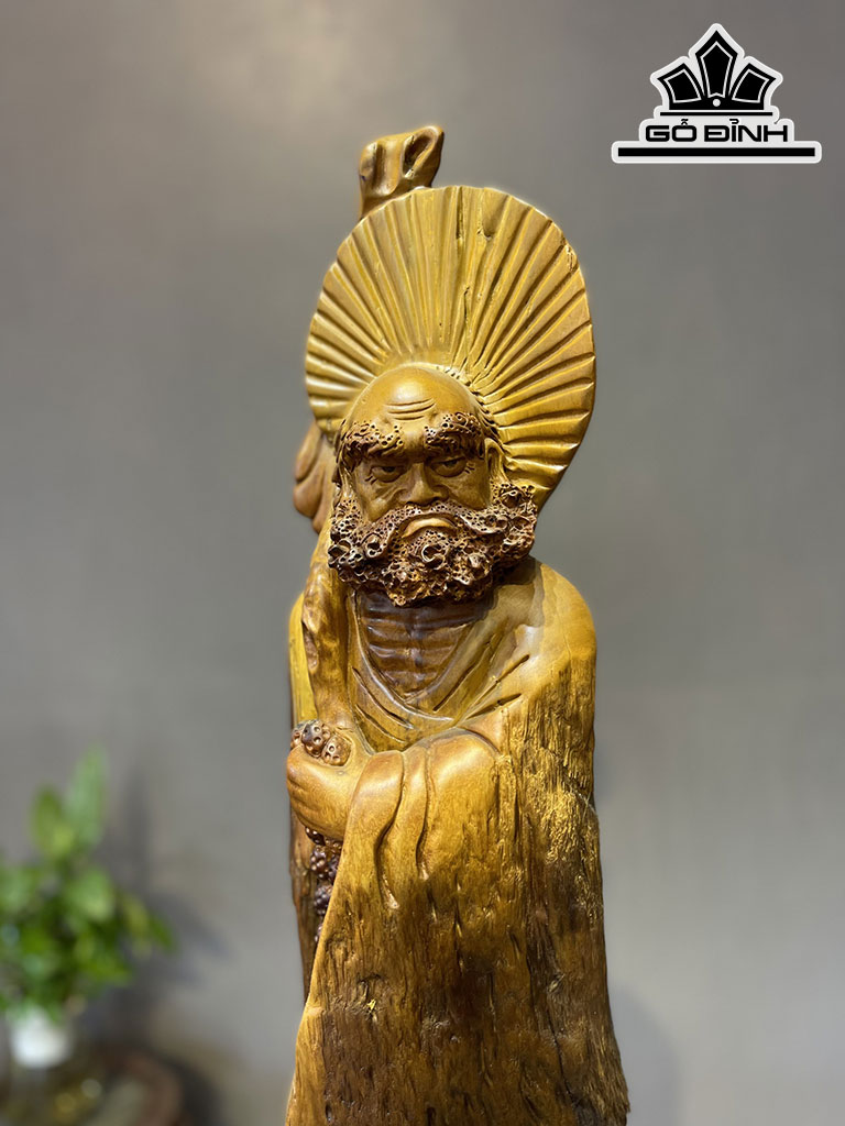 Tượng Đạt Ma Sư Tổ Gỗ Pơ Mu Cao 76 Ngang 22 Sâu 23 (cm)