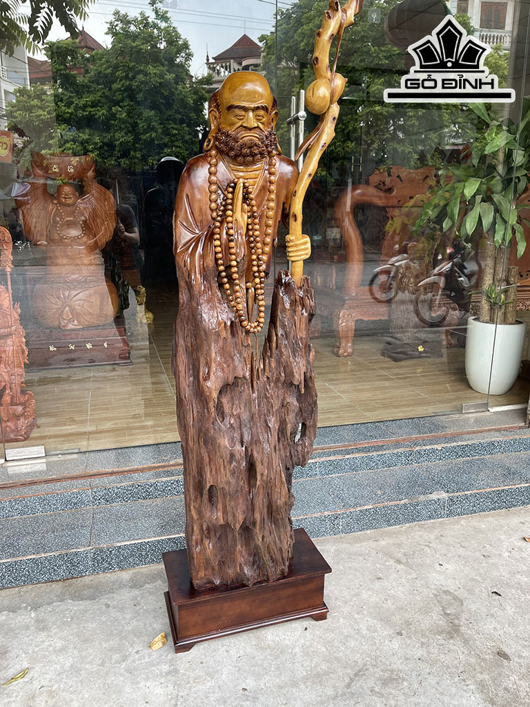 Tượng Đạt Ma Tâm Rỗng Gỗ Lũa Dổi Cao 186 Ngang 50 Sâu 25 (cm)