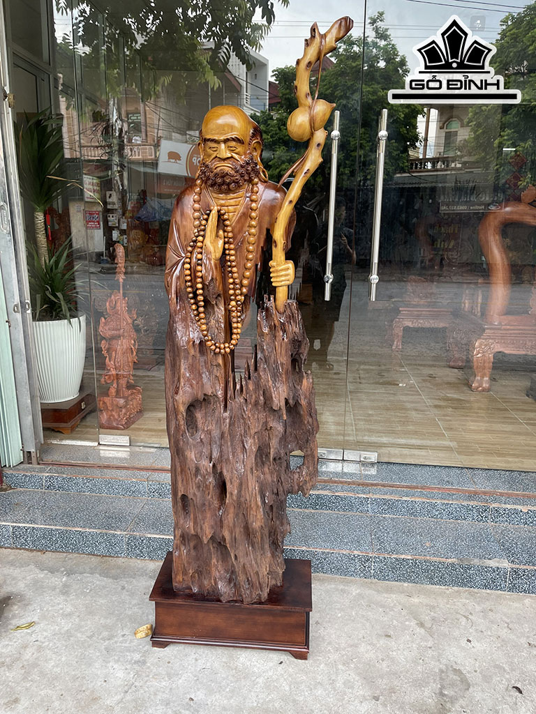 Tượng Đạt Ma Tâm Rỗng Gỗ Lũa Dổi Cao 186 Ngang 50 Sâu 25 (cm)