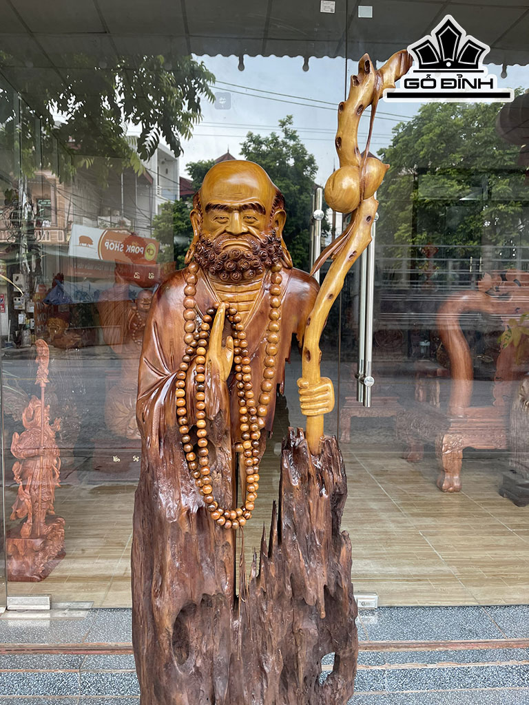 Tượng Đạt Ma Tâm Rỗng Gỗ Lũa Dổi Cao 186 Ngang 50 Sâu 25 (cm)