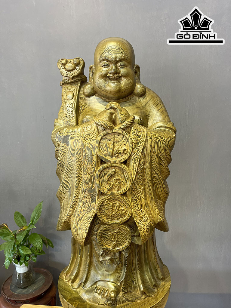 Tượng Phật Di Lặc Chúc Phúc Gỗ Mun Đuôi Công Cao 100 Ngang 32 Sâu 28 (cm)