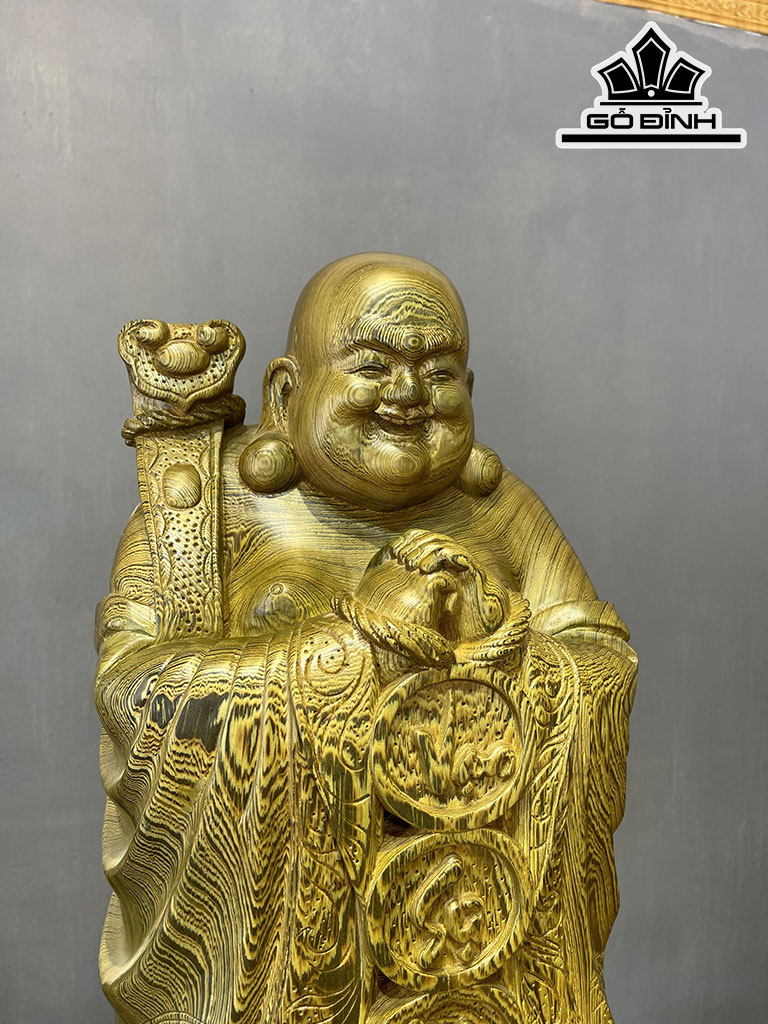 Tượng Phật Di Lặc Chúc Phúc Gỗ Mun Đuôi Công Cao 100 Ngang 32 Sâu 28 (cm)