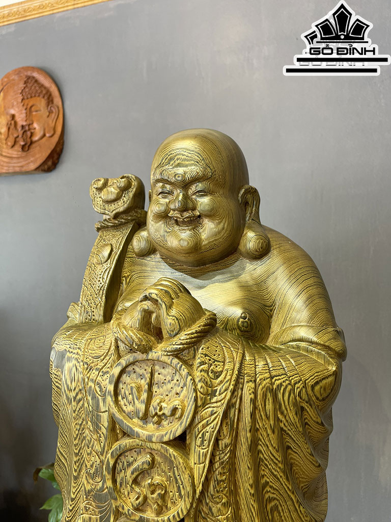 Tượng Phật Di Lặc Chúc Phúc Gỗ Mun Đuôi Công Cao 100 Ngang 32 Sâu 28 (cm)