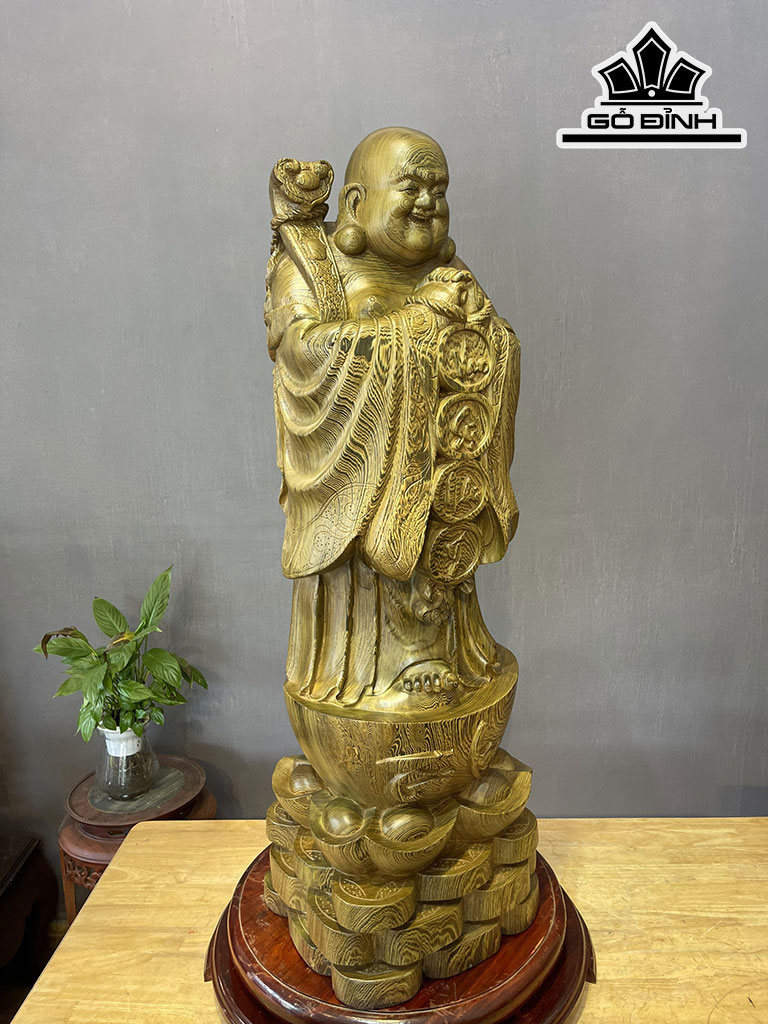 Tượng Phật Di Lặc Chúc Phúc Gỗ Mun Đuôi Công Cao 100 Ngang 32 Sâu 28 (cm)