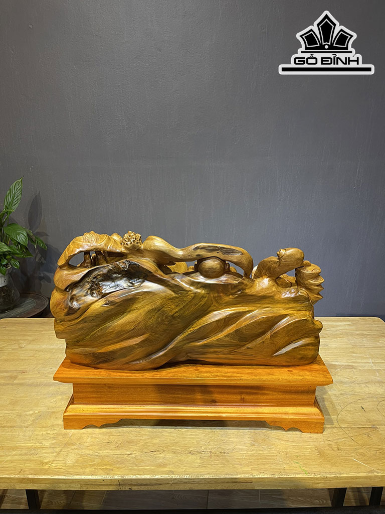 Tượng Phật Di Lặc Gỗ Bách Xanh Ngang 50 Cao 28 Sâu 22 (cm)