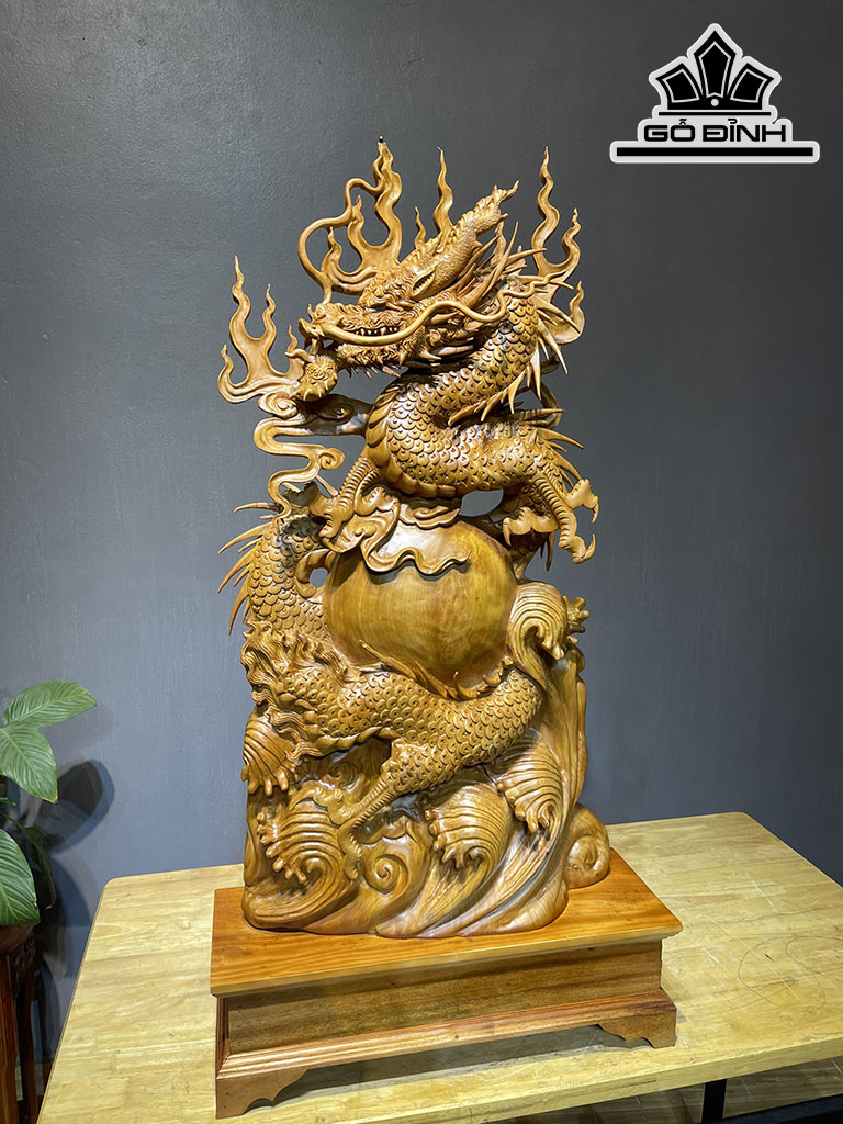 Tượng Rồng ( Nhất Long) Gỗ Ngọc Am Cao 91 Ngang 48 Sâu 18 (cm)