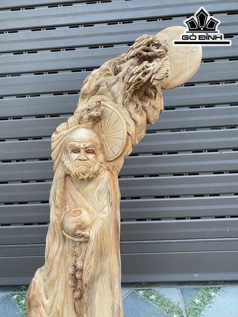 Tượng Đạt Ma Sư Tổ Gỗ Ngọc Am Cao 86 Ngang 26 Sâu 16 (cm)