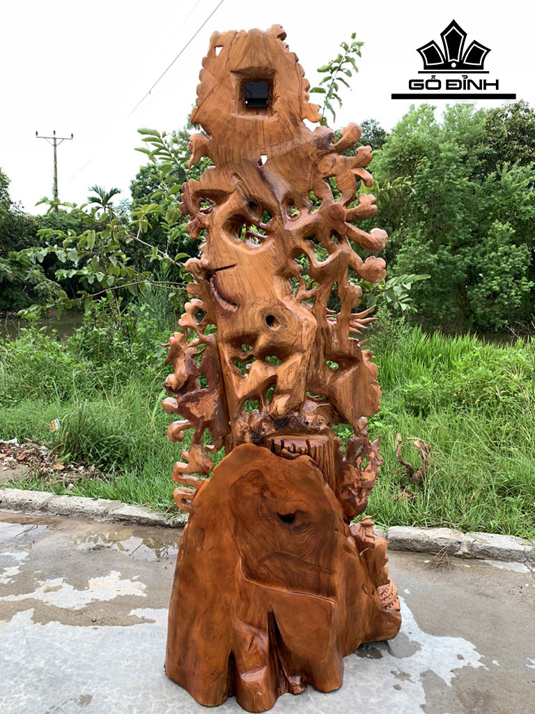 Đồng Hồ Tứ Linh Gỗ Hương Cao 165 Ngang 68 Sâu 35 (cm)