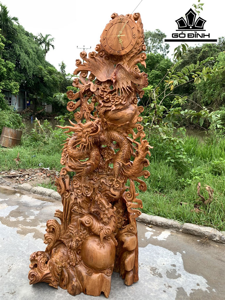 Đồng Hồ Tứ Linh Gỗ Hương Cao 165 Ngang 68 Sâu 35 (cm)