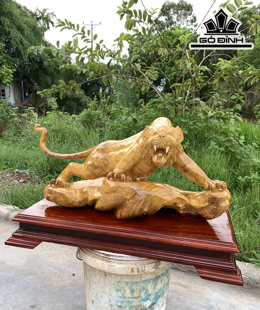 Tượng Hổ Phong Thủy Gỗ Nu Kháo Cao 40 Ngang 70 Sâu 25 (cm)