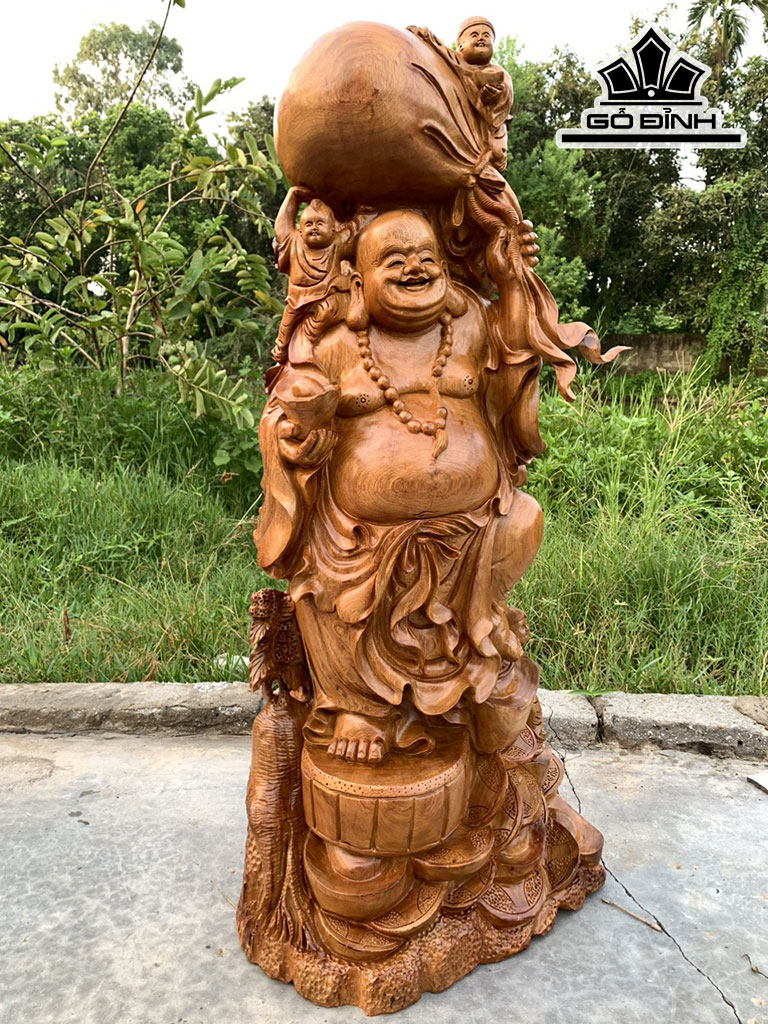 Tượng Phật Di Lặc Gỗ Hương Cao 106 Ngang 50 Sâu 30 (cm)