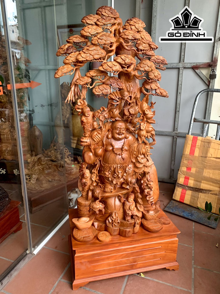 Tượng Phật Di Lặc Tam Phúc Gỗ Hương Cao 139 Ngang 78 Sâu 42 (cm)