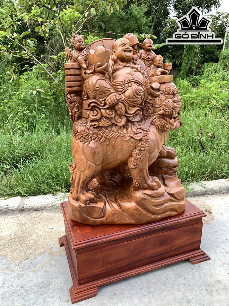 Tượng Phật Di Lặc Tam Phúc Thuần Nghê Gỗ Ngọc Am Cao 77 Ngang 58 Sâu 34 (cm)