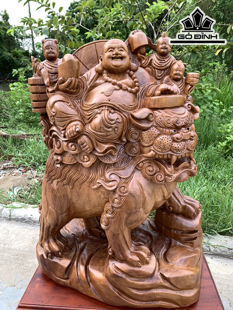 Tượng Phật Di Lặc Tam Phúc Thuần Nghê Gỗ Ngọc Am Cao 77 Ngang 58 Sâu 34 (cm)