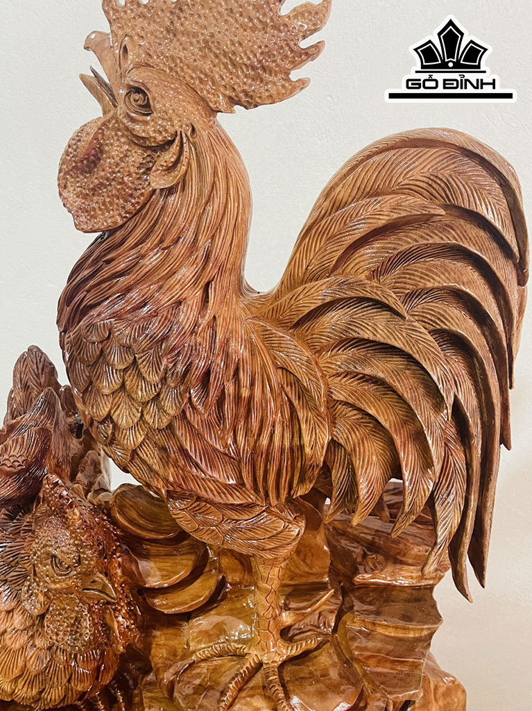 Tượng Gia Đình Gà Gỗ Xá Xị Cao 83 Ngang 55 Sâu 30 (cm)