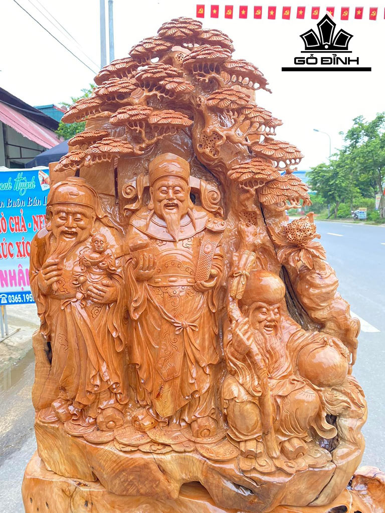 Tượng Phúc Lộc Thọ (Tam Đa) Gỗ Hương Cao 164 Ngang 83 Sâu 36 (cm)