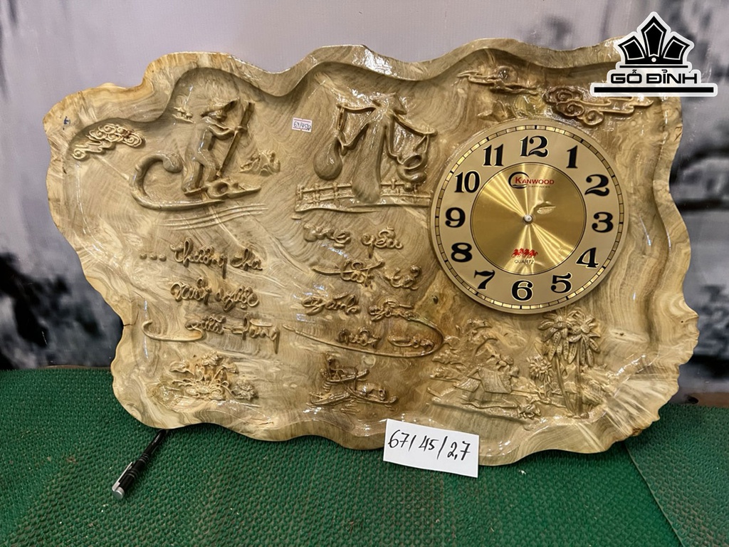 Tranh Đồng Hồ Gỗ Nu Nghiến Cao 45 Ngang 67 Sâu 27 (cm)