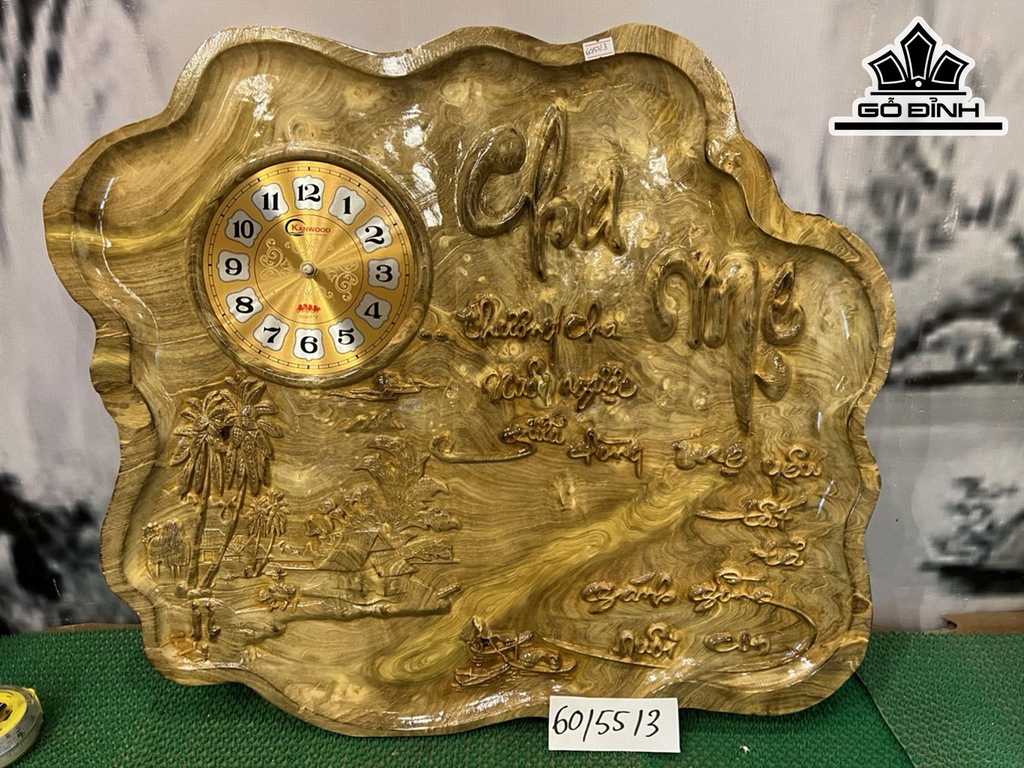 Tranh Đồng Hồ Gỗ Nu Nghiến Cao 60 Ngang 55 Sâu 3 (cm)