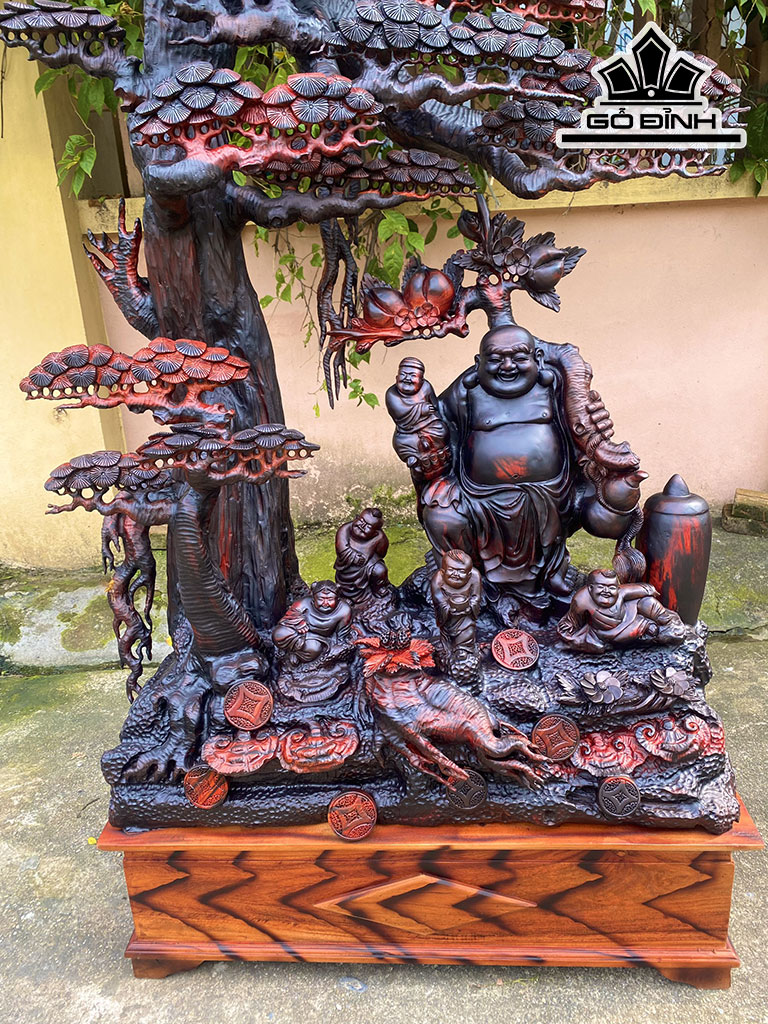 Tượng Phật Di Lặc Ngũ Phúc Gỗ Trắc Cao 123 Ngang 84 Sâu 40 (cm)