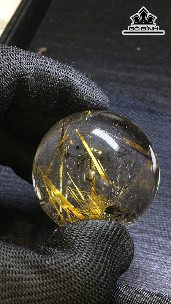 Bi Cầu Đá Thạch Anh Tóc Vàng Đường Kính Hạt 42,7 (mm) 107,7gr