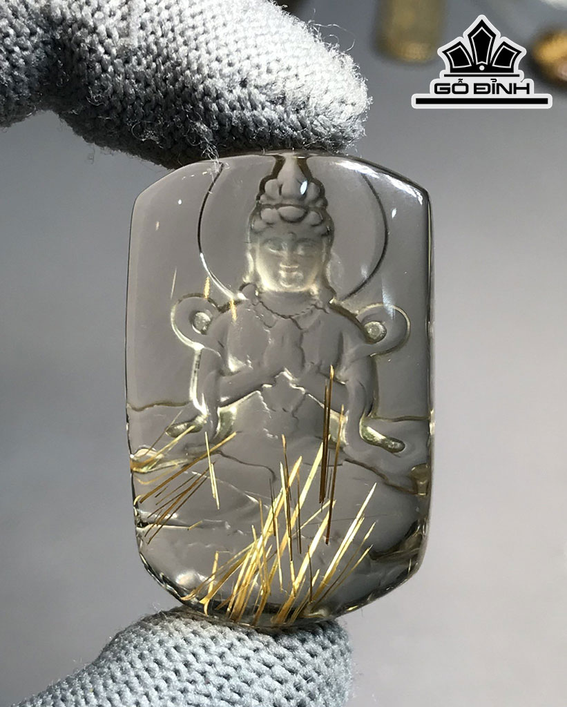 Mặt Dây Chuyền Đá Thạch Anh Vàng Cao 38,4 Ngang 24,6 Sâu 12,5 (mm) 22,3gr