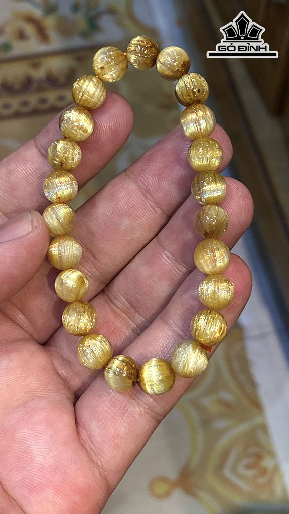 Vòng Tay Đá Thạch Anh Tóc Vàng Đường Kính Hạt 8 (mm) 18gr