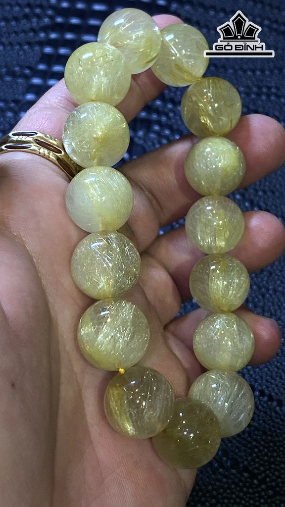 Vòng Tay Đá Thạch Anh Tóc Vàng Đường Kính Hạt 15 (mm) 74,5gr