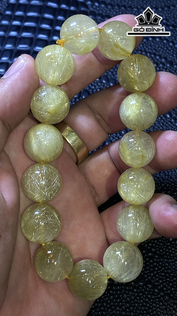 Vòng Tay Đá Thạch Anh Tóc Vàng Đường Kính Hạt 15 (mm) 74,5gr