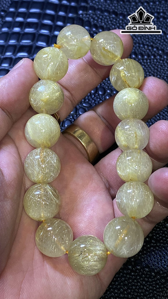 Vòng Tay Đá Thạch Anh Tóc Vàng Đường Kính Hạt 15 (mm) 74,5gr