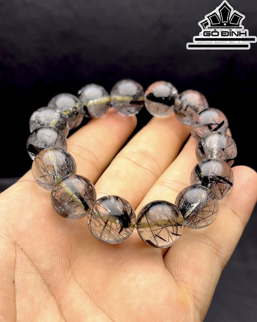 Vòng Tay Đá Thạch Anh Tóc Đen Đường Kính Hạt 15 (mm) 76gr