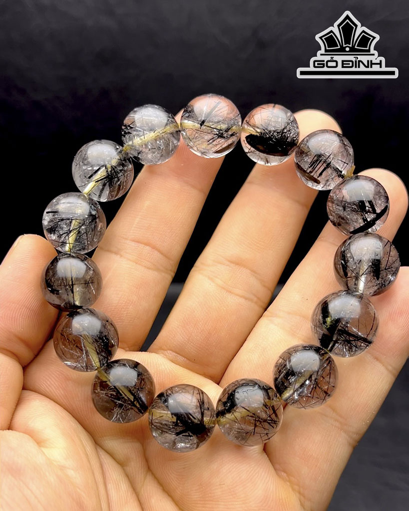 Vòng Tay Đá Thạch Anh Tóc Đen Đường Kính Hạt 15 (mm) 76gr