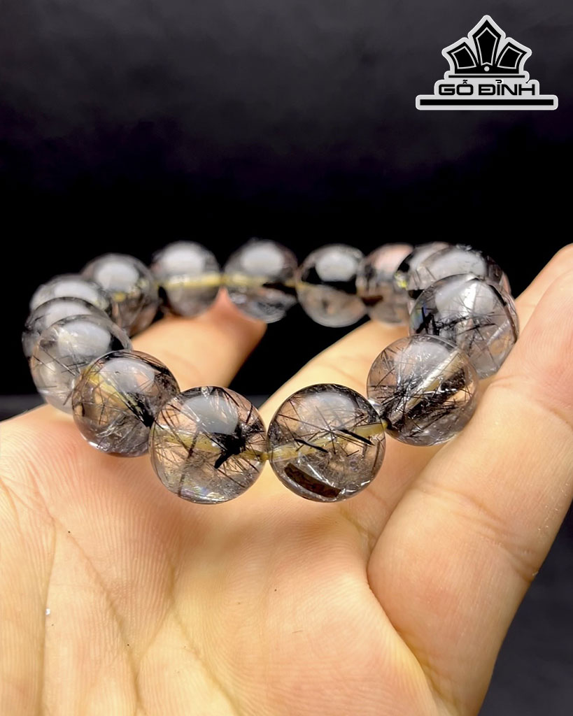 Vòng Tay Đá Thạch Anh Tóc Đen Đường Kính Hạt 15 (mm) 76gr