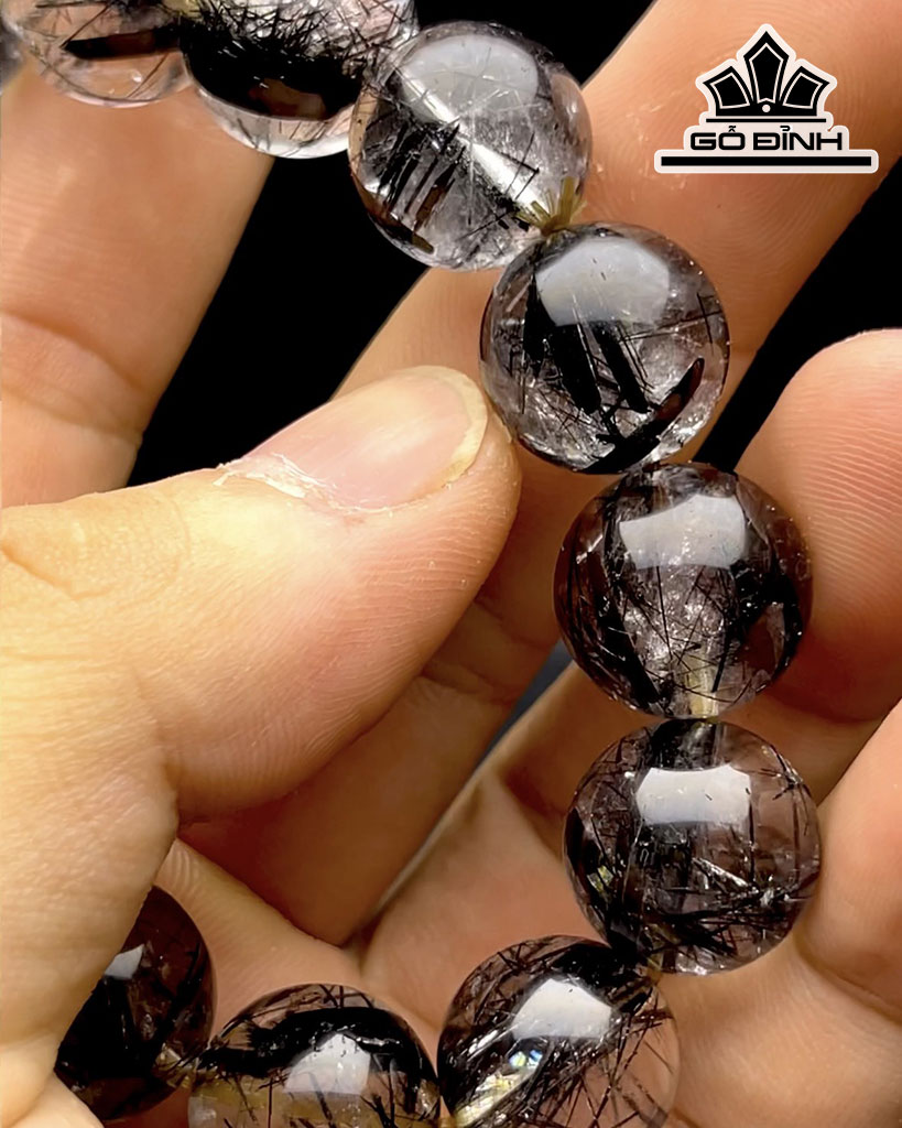 Vòng Tay Đá Thạch Anh Tóc Đen Đường Kính Hạt 15 (mm) 76gr