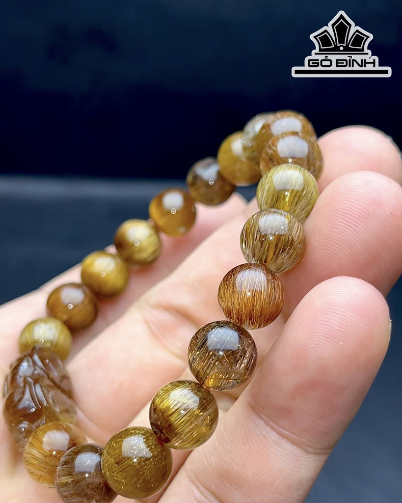 Vòng Tay Đá Thạch Anh Tóc Đỏ Đường Kính Hạt 10 (mm) 32,5gr