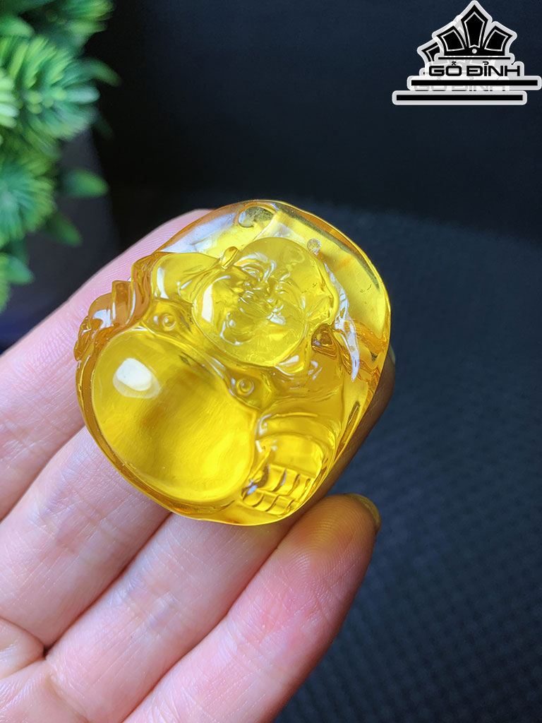 Mặt Dây Chuyền Di Lặc Đá Hổ Phách Cao 35,5 Ngang 32,4 Sâu ,14,3 (mm)