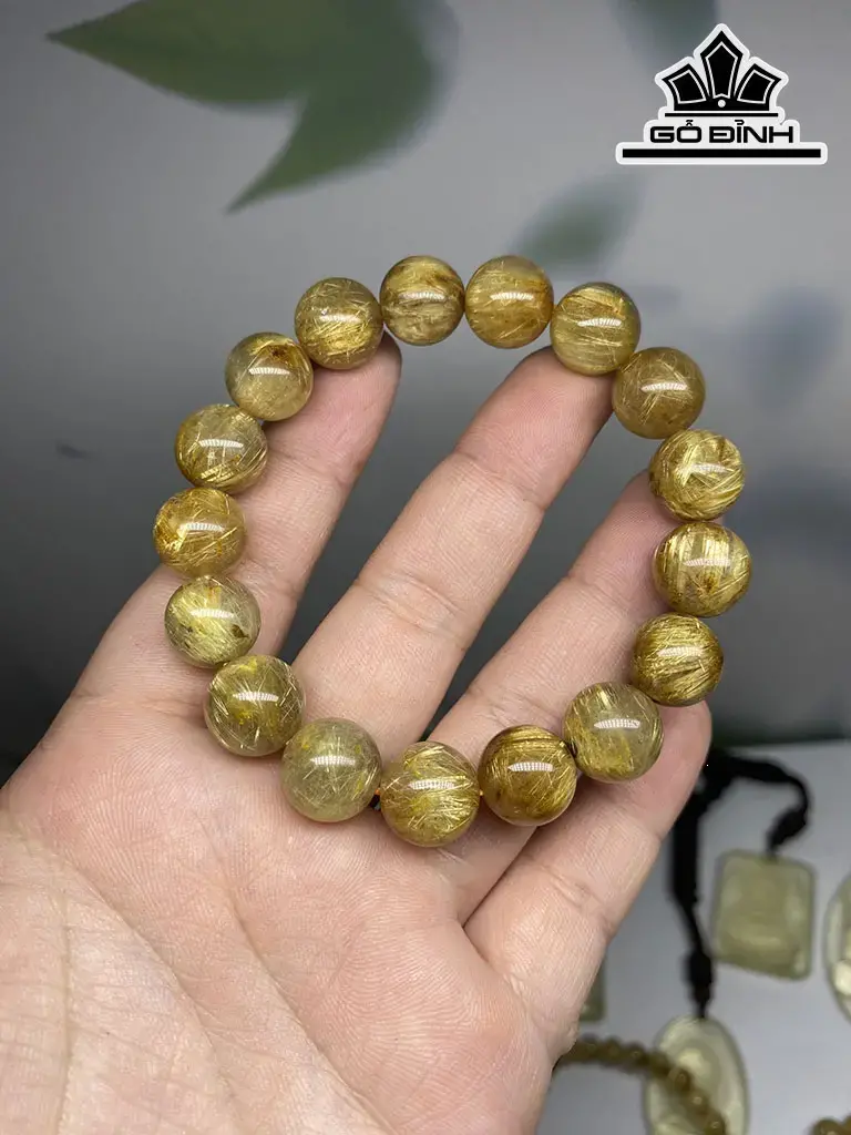 Vòng Tay Đá Thạch Anh Tóc Vàng Đường Kính Hạt 12 (mm)