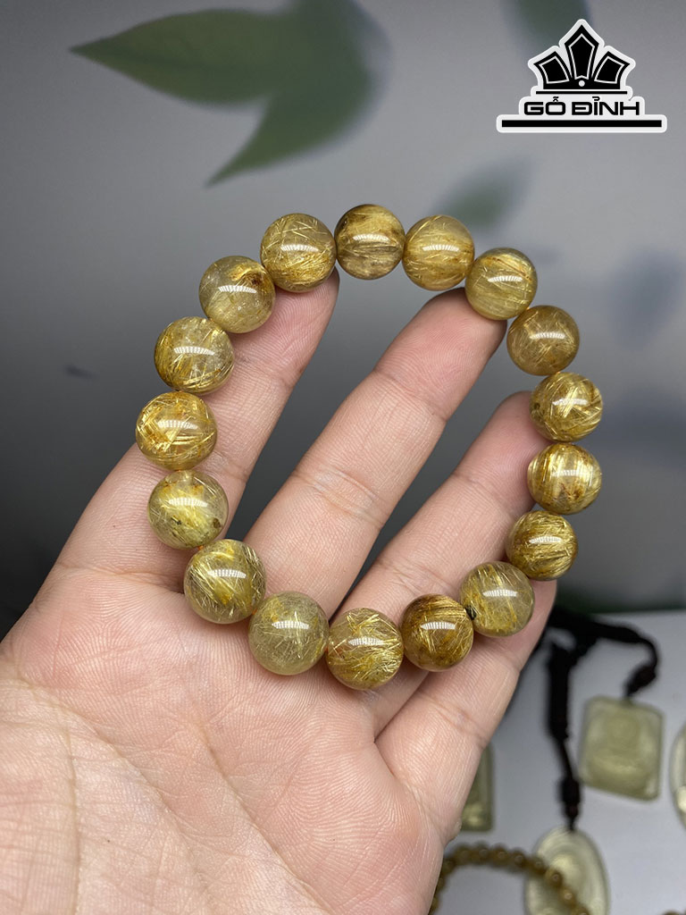 Vòng Tay Đá Thạch Anh Tóc Vàng Đường Kính Hạt 12 (mm)