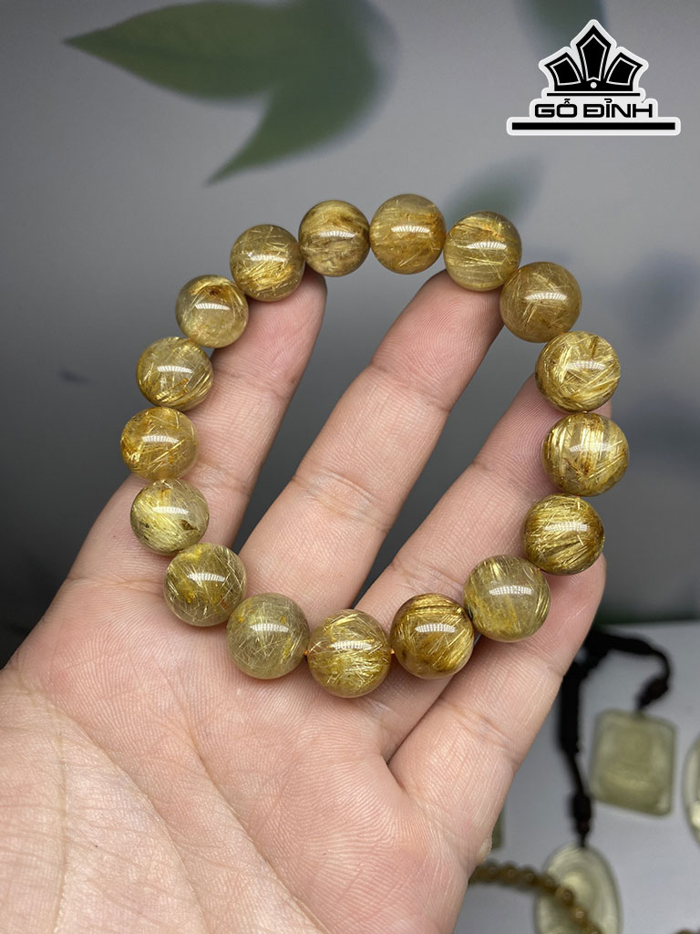 Vòng Tay Đá Thạch Anh Tóc Vàng Đường Kính Hạt 12 (mm)